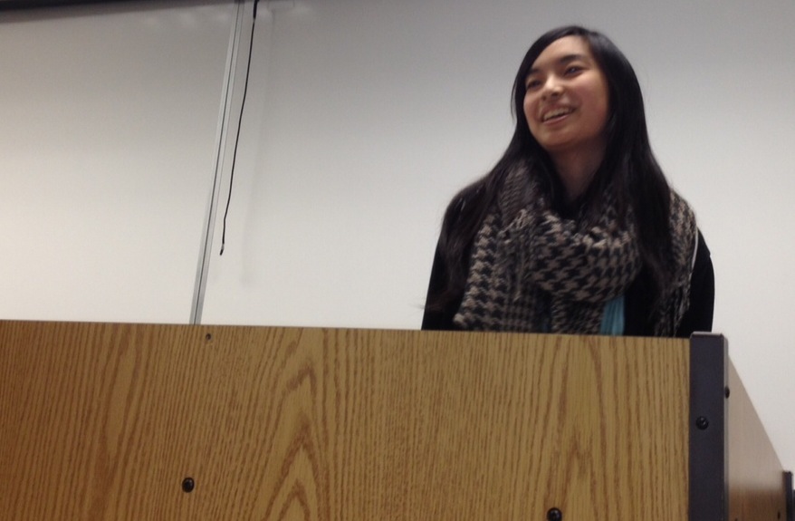 Junior Tiffany Yeh gives a speech to UNICEF club members and officers as to why she should become an officer for the club at the Jan. 31 meeting. Officer positions for next school year will be announced at the Feb. 21 meeting. LINSU HAN / PHOTO