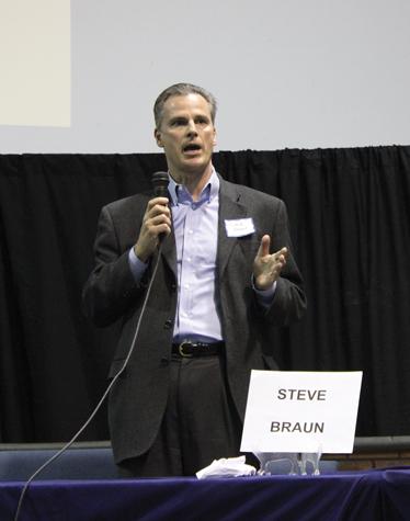 represent Us: Steve Braun, an Indiana state representative candidate, presents his views at a Republican debate. Students can vote for candidates such as Braun in the upcoming election. Henry Jackson / Photo