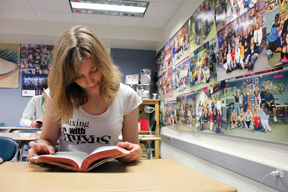 Faithfully happy: Senior Madison Shattuck reads her Bible during SRT. Shattuck said she finds happiness through what members of her church call a “spiritual high,” a feeling of strength and security from her personal connection to God. Conner Gordon / Photo