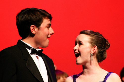 Eric Stockholm, member of Ambassadors and junior, and Madeline Tatum, member of Ambassadors and senior, perform a number at the fall choral concert. The concert took place at 7:30 p.m. on Sept. 24 in the Dale E. Graham Auditorium and featured all CHS choirs. CRYSTAL CHEN / PHOTO