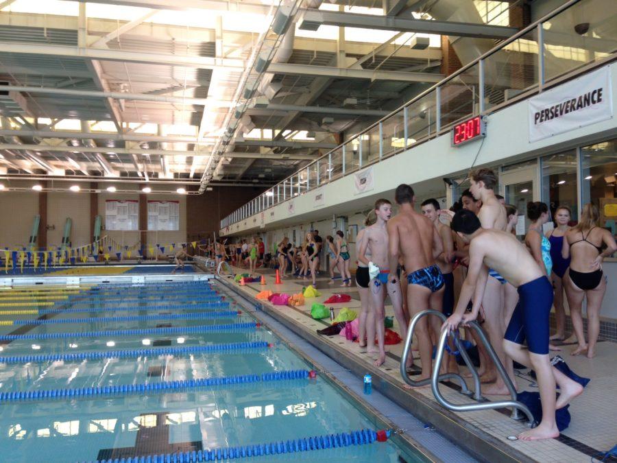 Carmel swimmers prepare for practice. However, one does not have to be on the swim team or even have to have swimming experience in order to become a swim instructor.