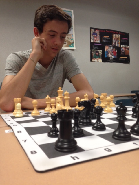 Club member and sophomore Brett Kahlow practices his chess skills competitively against another club member. “(Chess) has always been an interest of mine, and Sam finally got me into the club,” he said.