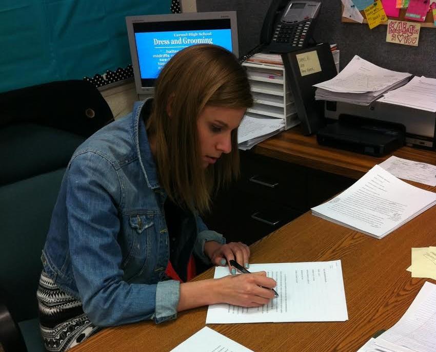 CHTV sponsor Anna Kaiser edits the morning announcements scripts. Kaiser oversees the production of the announcements and teaches the broadcasting class. “In our recent conference, we got first in music video and placed in several categories. Kaiser said. NATALIA CHAUDHRY/PHOTO