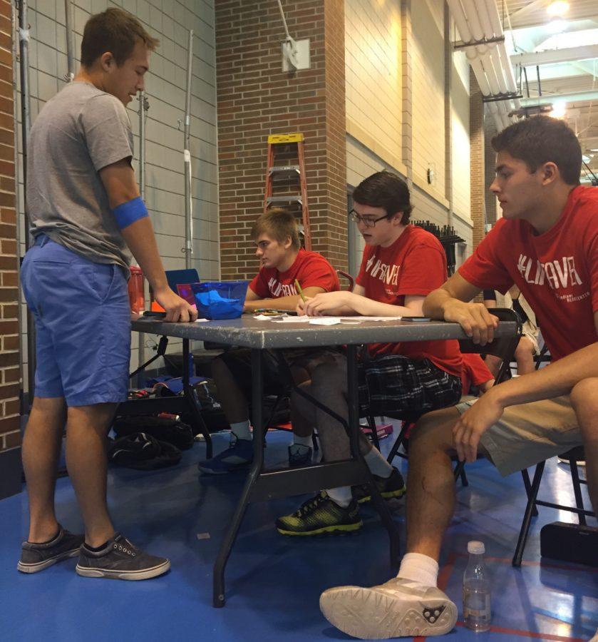 Senate members (left to right) Aaron Surface, Eric Virden and Mike Pitz check students in at the Blood Drive on Sept. 1. Senators said this blood drive is the largest in the state of Indiana and benefits the Indiana Blood Center. EMMA LOVE/ PHOTO