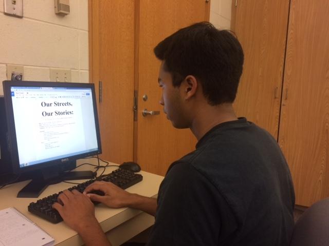For the upcoming project Our Streets, Our Stories, senior Vikas Maturi, this year’s co-president of Design for CHS, works on adding additional information such as specific dates and locations. It is currently unknown what day Our Streets, Our Stories will begin. DARRELL CHENG / PHOTO