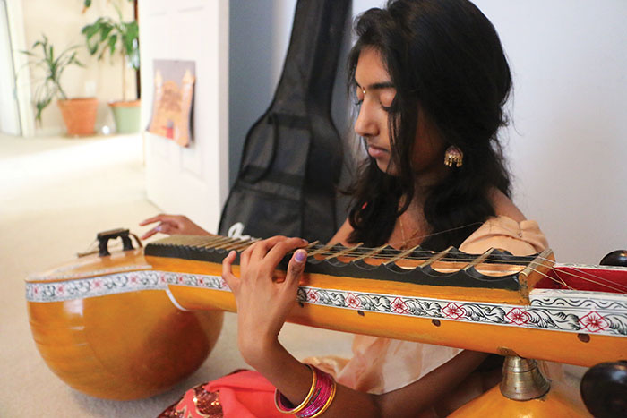 Senior Ananya Tadikonda plays the veena, a traditional Indian instrument, in celebration of Diwali. Diwali will take place on Oct. 30.