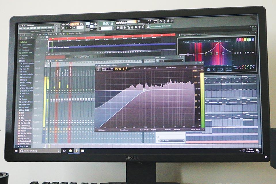 Junior Anoop Magesh's computer displays FL Studio 12, a program he uses to make his own music.