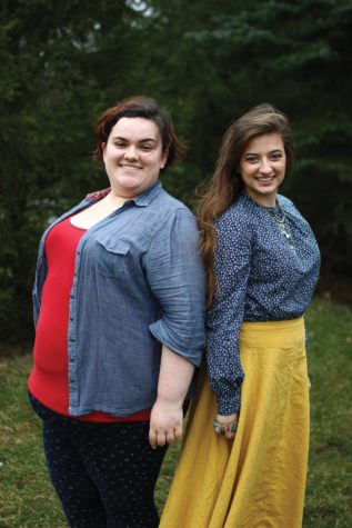 Senior Sarah Biette (left) poses in her plus-size clothing while senior Remi Meeker (right) poses in clothes she made and altered herself.