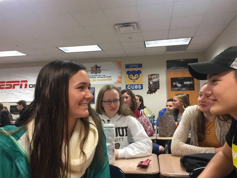 Maddie Dalton, FCA future leader and junior, sits in a group to lead an activity.“I’m thinking of new things that we can incorporate (next year),” Dalton said. 