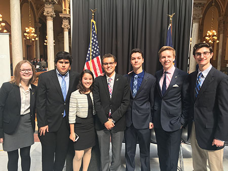 SAID IN THE STATEHOUSE: CHS students pose at their statehouse conference. Cole Ferguson, president of CHS Democrats and senior, said he believed marijuana should be legalized.