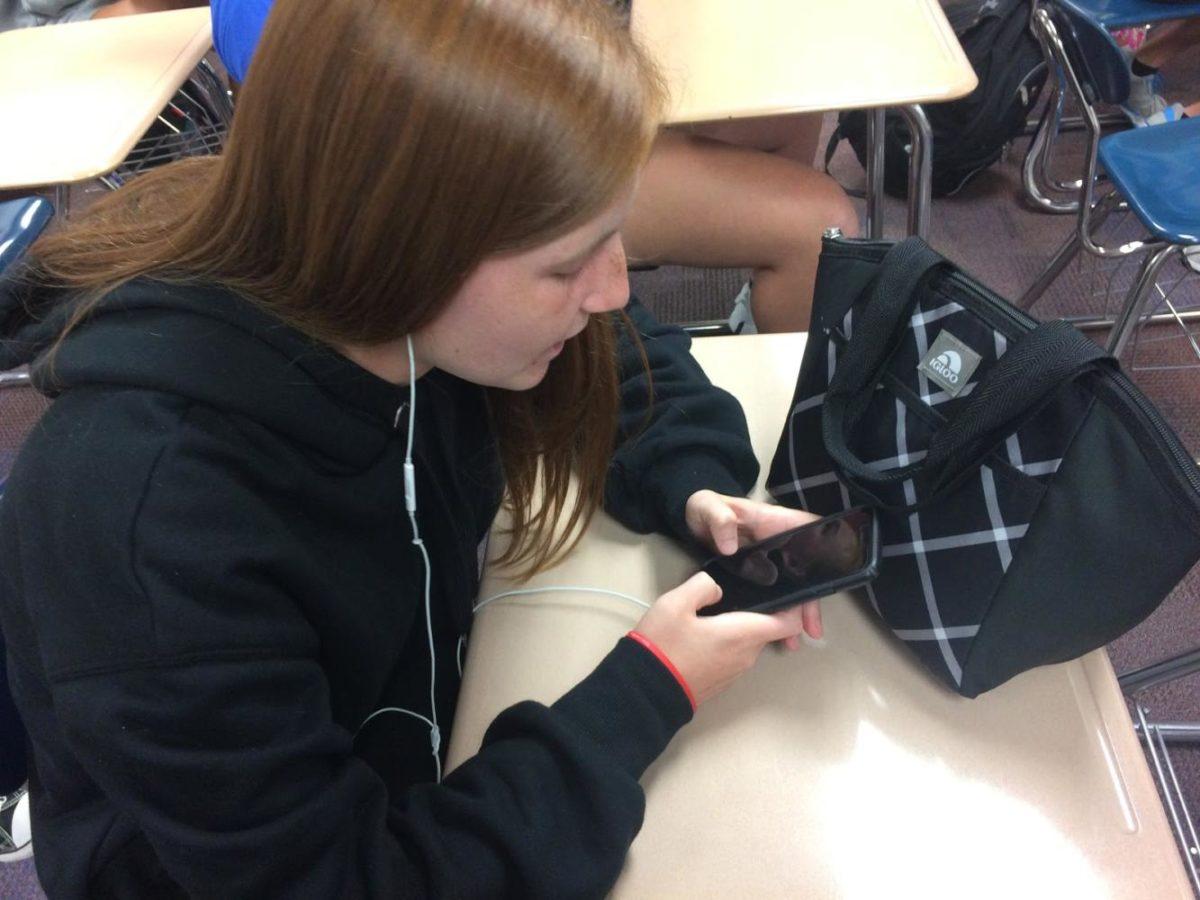Senior Sarah McDanell uses the Canvas app to
 look at files for her AP Statistics class. She said although not all her teachers used Google Classroom, she liked the layout and prefers it to Canvas.