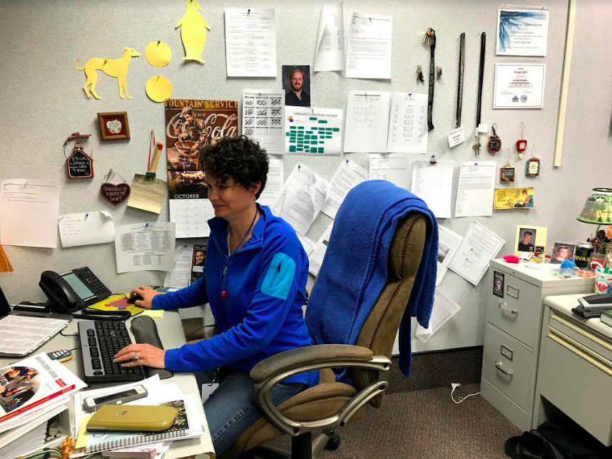 Math department chair Jacinda Sohalski quietly works at her desk. For the past few weeks, she has been working actively to help students with ISTEP remediation.