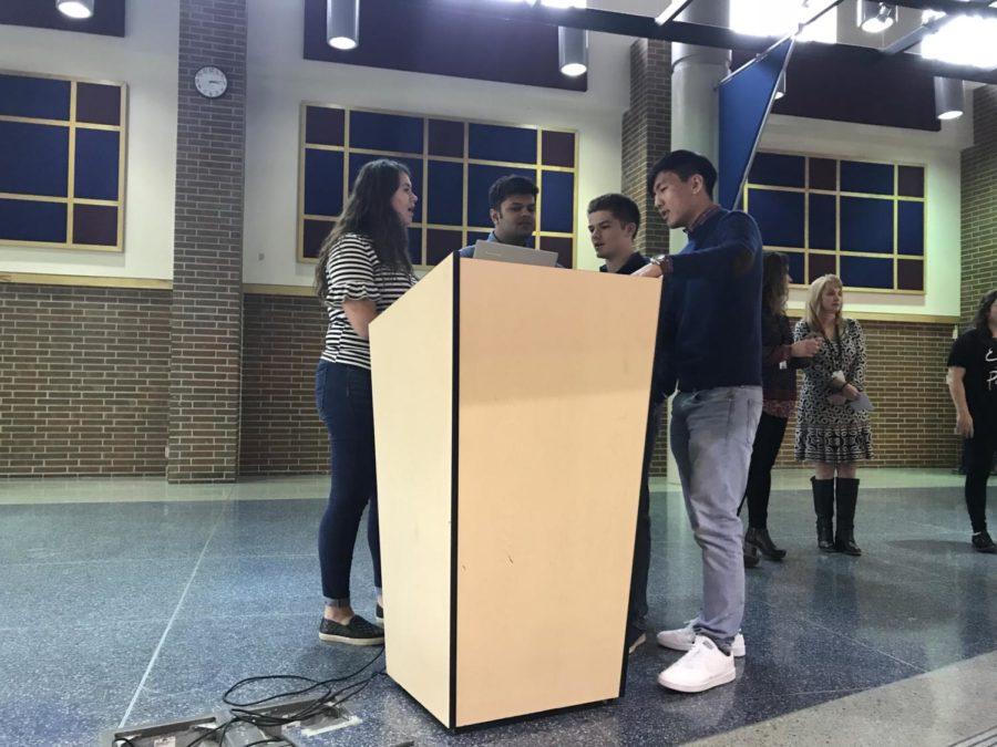 NHS officers Jai Sanghani, Dalton Thompson, Justin Park and Hannah Glazier huddle around a laptop to go over the agenda for the meeting. The main focus of the NHS meeting was to highlight the successes of the Ghost and Goblins 2k/5k and begin preparations for supporting Ronald McDonald House. “We’d like to congratulate all our NHS members on a great Ghost and Goblins; it was the most successful Ghost and Goblins ever,” said NHS president Dalton Thompson.
