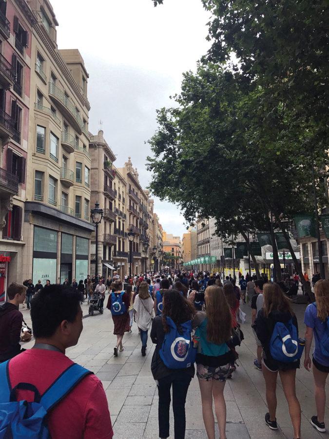 Members of the group who went on the Spain trip last year walk in Barcelona. According to Spanish teacher Gretchen Bishop, students are often more motivated after going on trips. She said, “My own son went on this last trip, and he wants to study abroad in college now.”