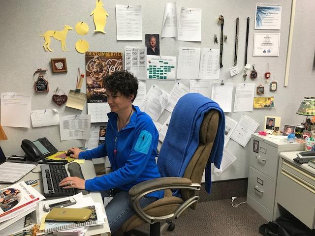 Math department chair Jacinda Sohalski quietly works at her desk. For the past few weeks, she has been finishing aligning the curriculum with the new textbooks.