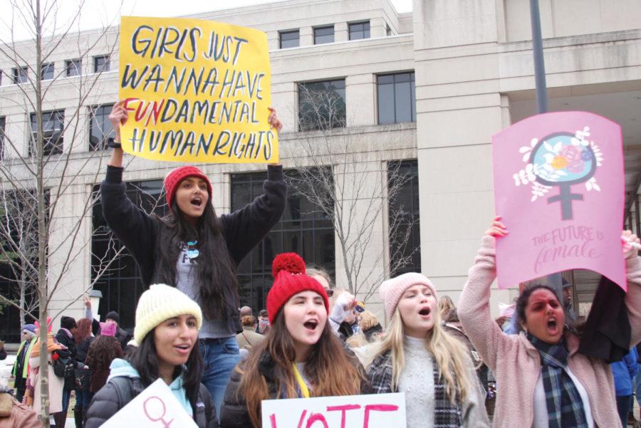 Zoe Koniaris (third from right), CHS Action Together Club co-president and sophomore, participates in the Jan. 21 Women’s March.