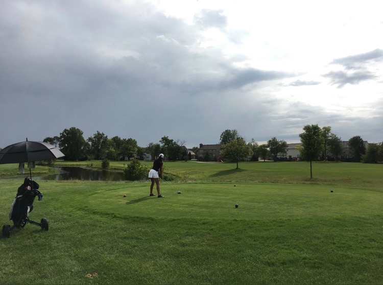 Nina Hecht tees off on the seventh hole at Plum Creek golf course. Hecht said she hopes the team can win a state championship this year.