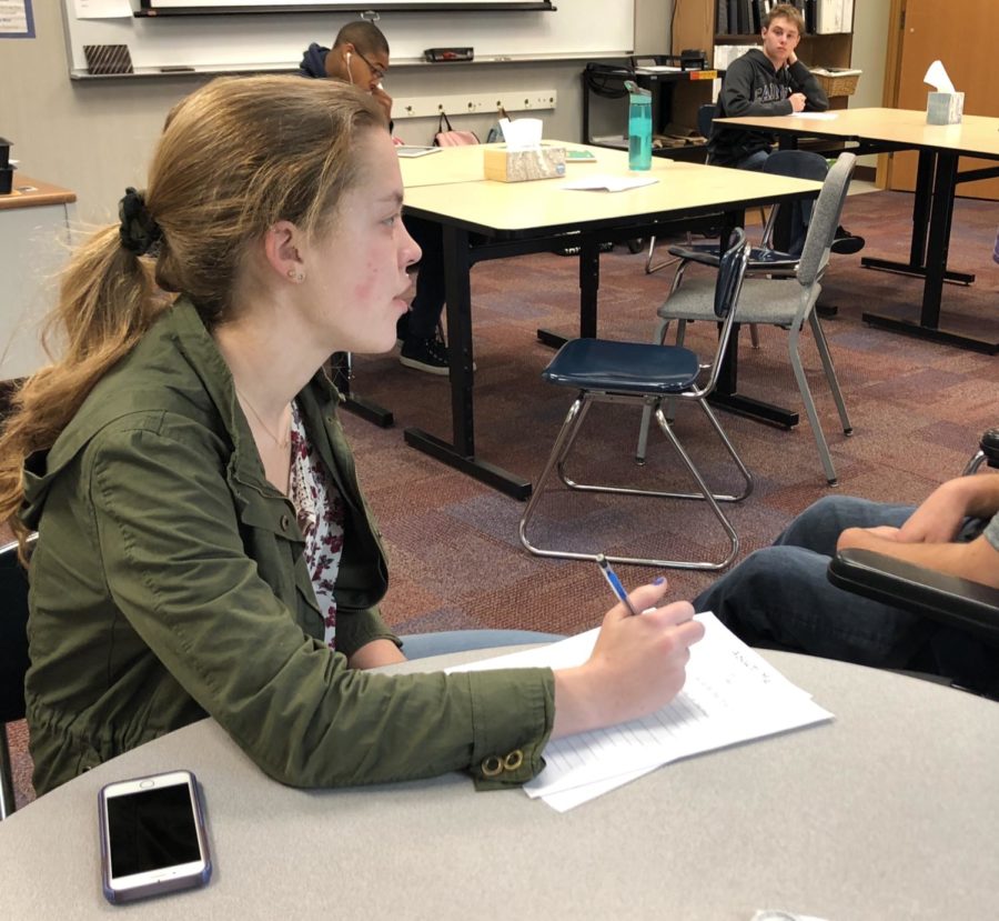 Anne Schuh, Best Buddies president and senior plans a meeting during SRT. Schuh said she is most excited for the significant influx of new members to the club this year.