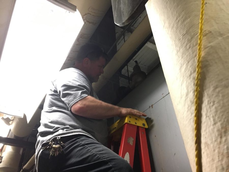  Maintenance worker Fred Napier fixes a busted spring in a boiler relief valve before it can cause further problems for the school. Napier and the other maintenance workers have a variety of things that they do every day to ensure that CHS runs as smoothly as possible.