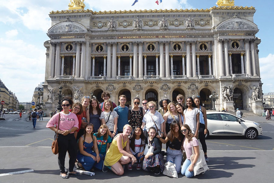 Junior Ava Hutchison (left) visits the Academie Nationale de Musique with her IUHPFL exchange group in France over the summer of 2018. Hutchinson said her summer program allowed her to learn more about France.
