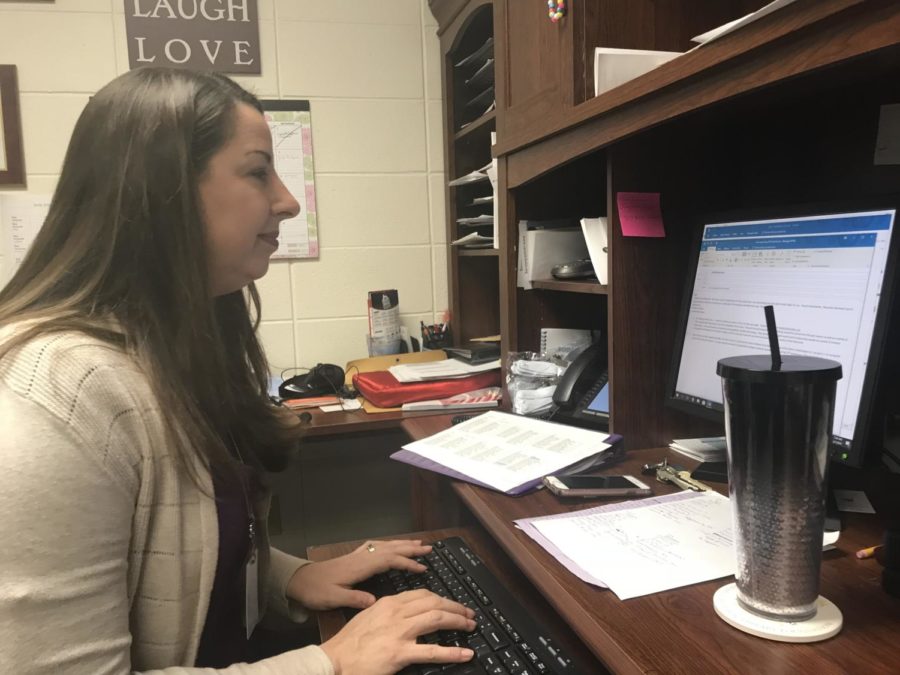 Director of Choirs Katherine Kouns sends an email to Jeff Worrell, a member of the Chamber of Commerce on March 7 in her office. The email was in regards to possible promotion of Select Sound’s Ear Candy concert, which will take place two days after they return from Washington D.C.