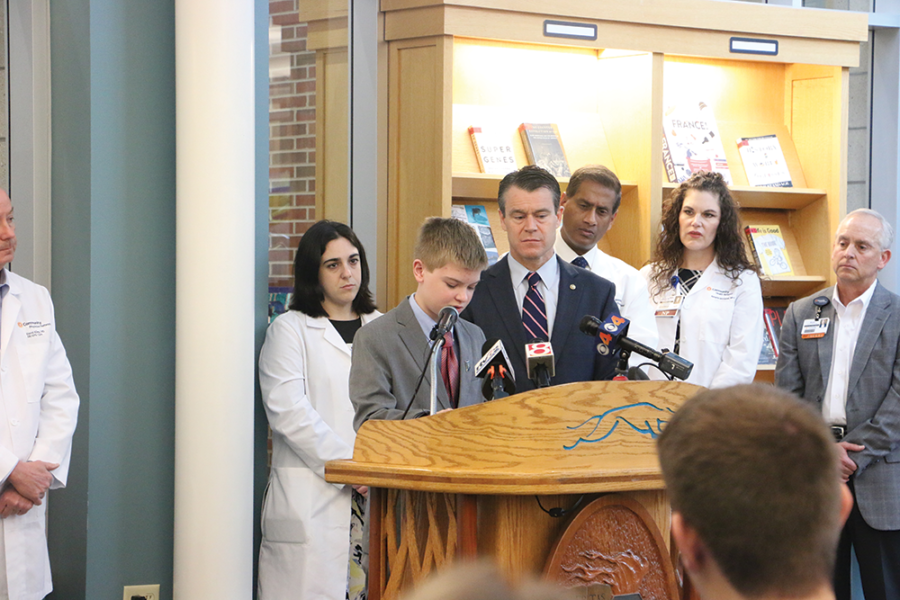 Kids against vaping: During a press conference in the media center on May 10, Warsaw Middle School student Cayman Blake, delivers a speech about the dangers of cigarettes. The conference  introduced a piece of legislation from Sen. Todd Young.