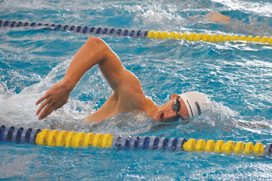 FREESTYLIN’:
Senior Wyatt Davis works on his freestyle. Davis won a gold medal in the 400-meter mixed medley relay.