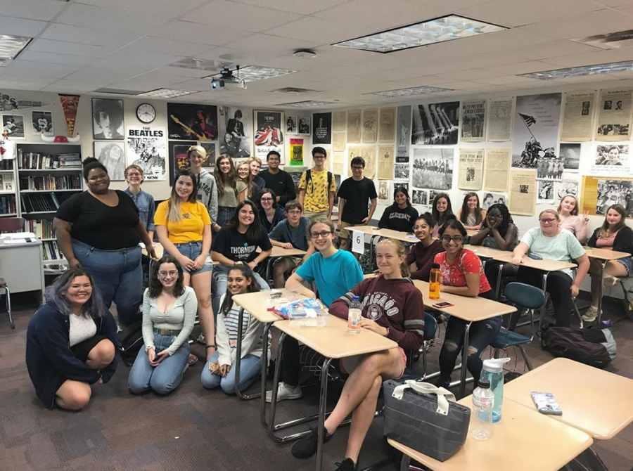 Club members pose for a picture after the first meeting of the year on Sept. 11. According to Zoe Koniaris, senior and club president, the club has been working hard in preparation for the upcoming elections.
