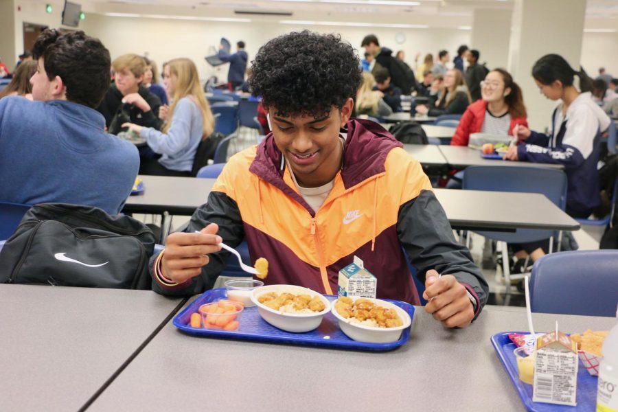 Amit Manchella, track runner and sophomore, eats lunch at school before going to practice in the afternoon. Manchella said that his diets purpose is to keep at his current weight.