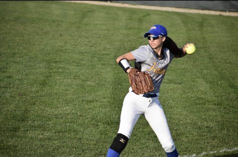 Ella Ohrvall, softball player and sophomore, practices pitching. Ohrvall said the softball team can no longer hold group practices due to the break from school. 