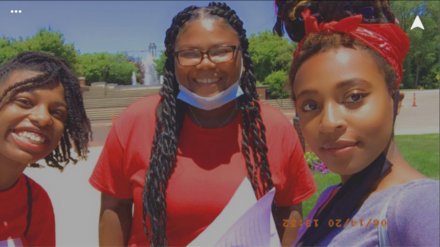 Selam “Selamawit” Waclawik (right), co-founder, co-president of Black Student Alliance and senior, poses for a selfie at the Carmel Sit-In. Waclawik said she was inspired to co-found Black Student Alliance as a creative outlet for black students.