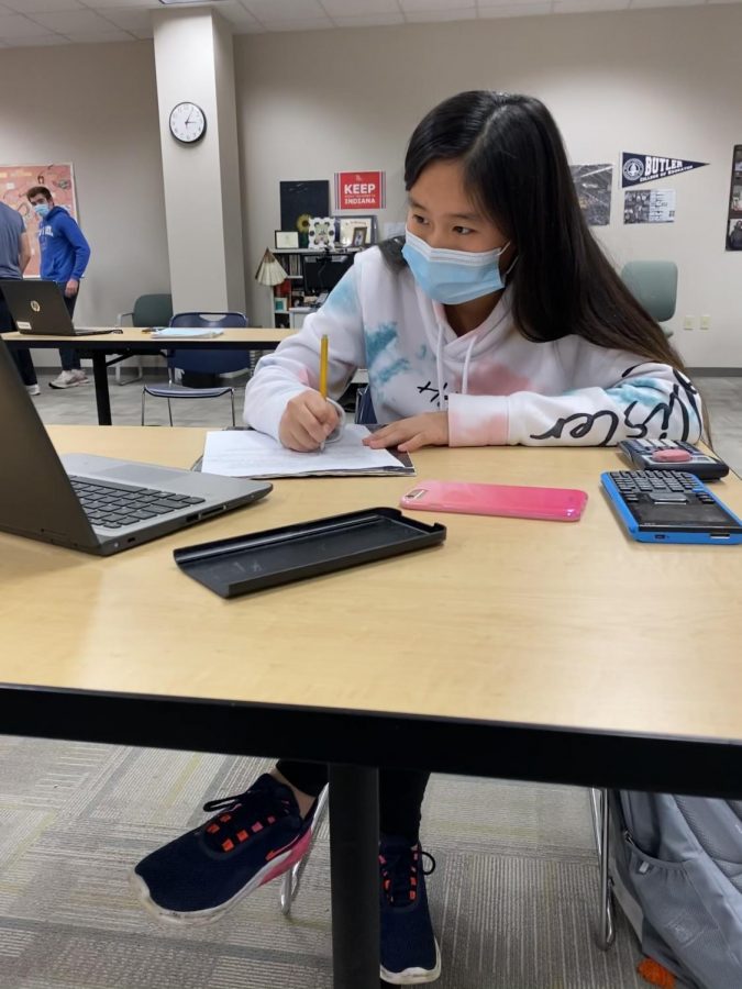 BUSY BEE: Senior Anna Lai studies for a statistics quiz in her AP Research class on Jan. 12. Lai said the material is not too difficult as it builds on what they learned last semester.  