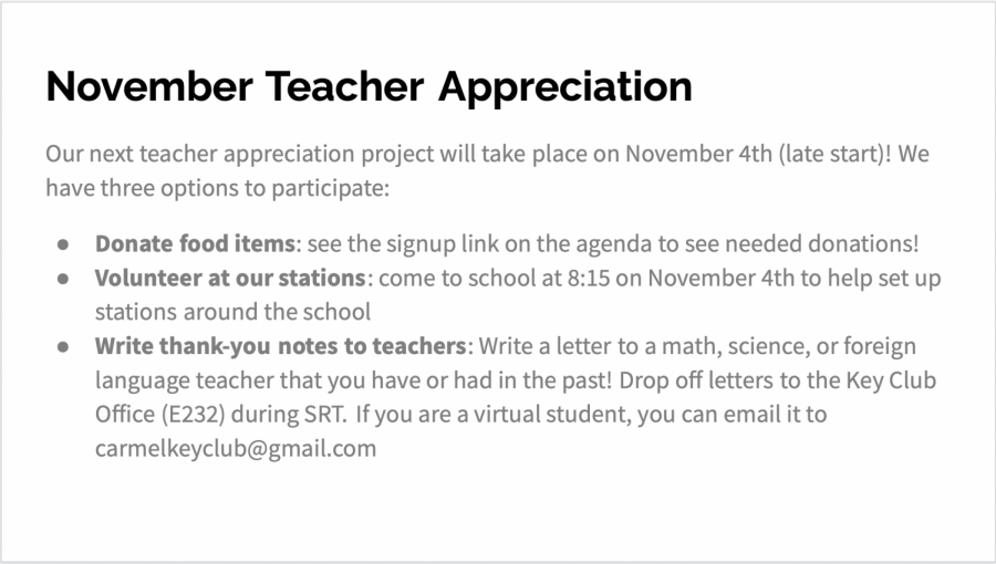 Key Clubs next initiative will be a teacher appreciation event on Nov. 4.