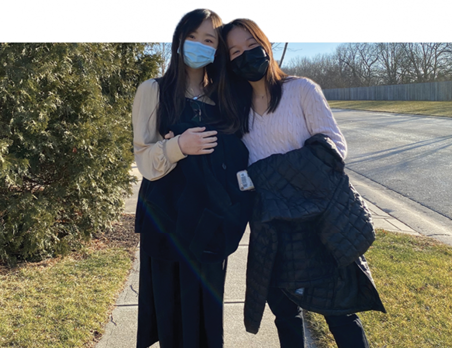 Sophomore Anabelle Yang (right) and freshman Samantha Lin (left) take a picture while spending time together. Yang and Lin have been friends for over 10 years, and like to spend time together whenever possible.