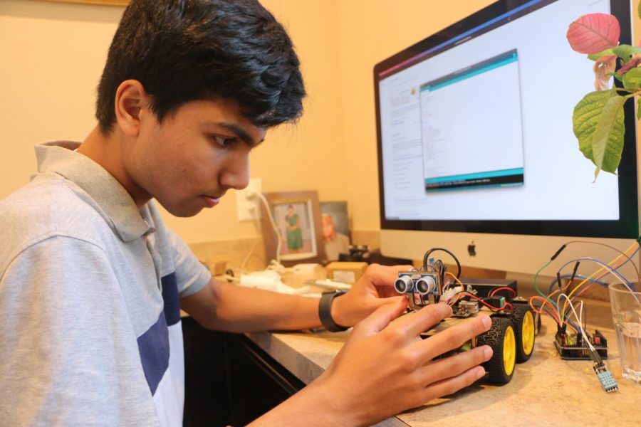 Senior Kashyap Akkinapally works on an engineering project. Akkinapally said he enjoys innovating to help his community.