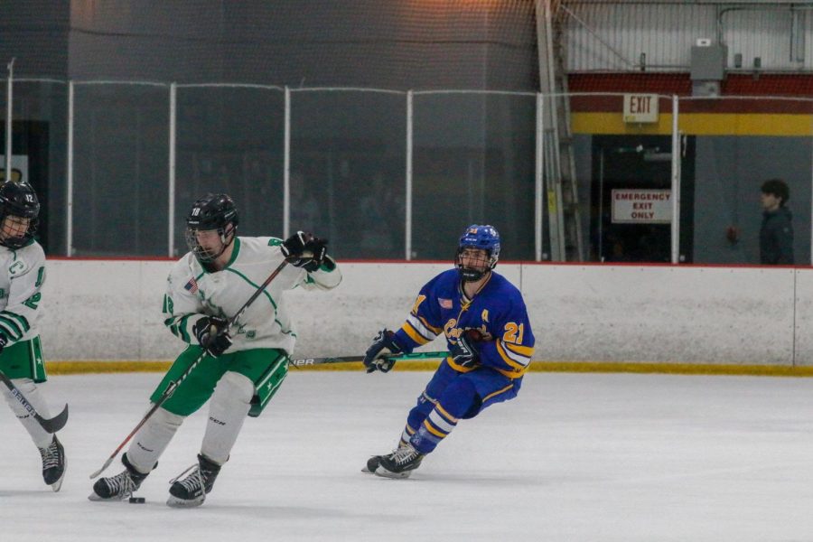 Senior Matt DiDonna plays in a game against the Southwest Michigan Blades on Jan. 23. DiDonna said the Gold Icehounds have played well so far this season and hope to finish with a few more wins.

