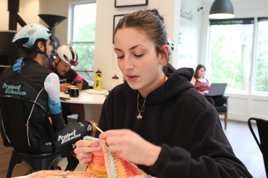 Senior Sophia
Boller crochets
a hat. Boller
said the hat was
an order from
a friend that
she had been
meaning to
complete.