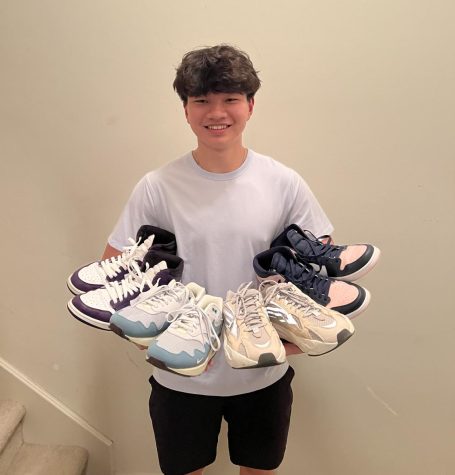SHOE SHRINE: Brandon Trinh lays out his collection of shoes. According to Trinh, he has collected twelve pairs of shoes.