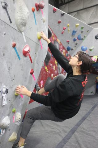 Evelyn Tennenhouse, competitive rock climber and senior, practices at Hoosier Heights. She said this is her fourth year of competitive climbing.