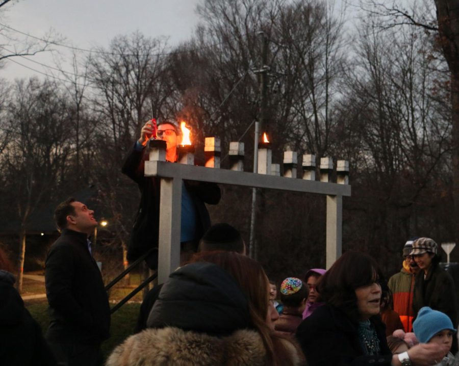 A menorah lighting ceremony at Max & Mae Simon Jewish Community Campus. Each night, another candle is lit up until the eighth day.