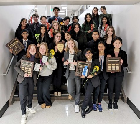 The speech and debate team pose after their Districts competition. Sponsor Joseph McMillan said the competition went well as Carmel placed first. (Submitted Photo: Anushka Pandey)