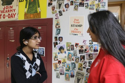Sophomore Savneet Dulay (right) discusses the lack of minority teachers with sophomore Akshaya Lingala (left) on Feb 16th, 2023. “I think non-ethnic teachers just need to be more sensitive towards some students,” said Dulay.