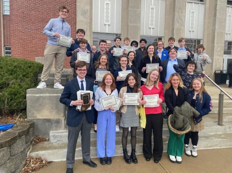 Bethany Ducat, blog manager and senior, poses for a photo with other WHJE members at the Indiana Association of School Broadcasters (IASB) state competition (PHOTO//BETHANY DUCAT).