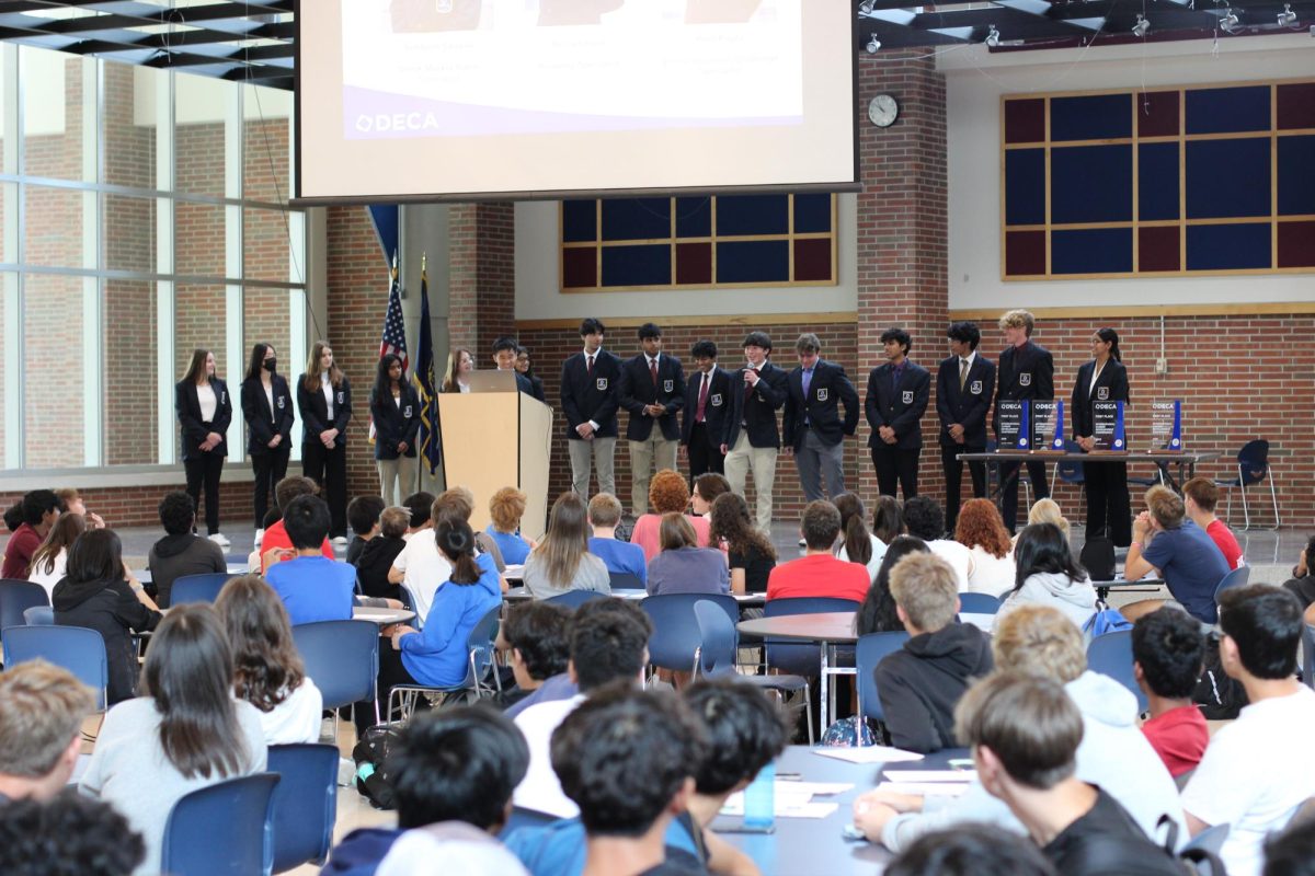 DECA executive team hosts their callout meeting on Aug. 23, 2023, at CHS. Arya Patel, DECA paper head and junior, said the team is building connections with members and providing a support system for them.