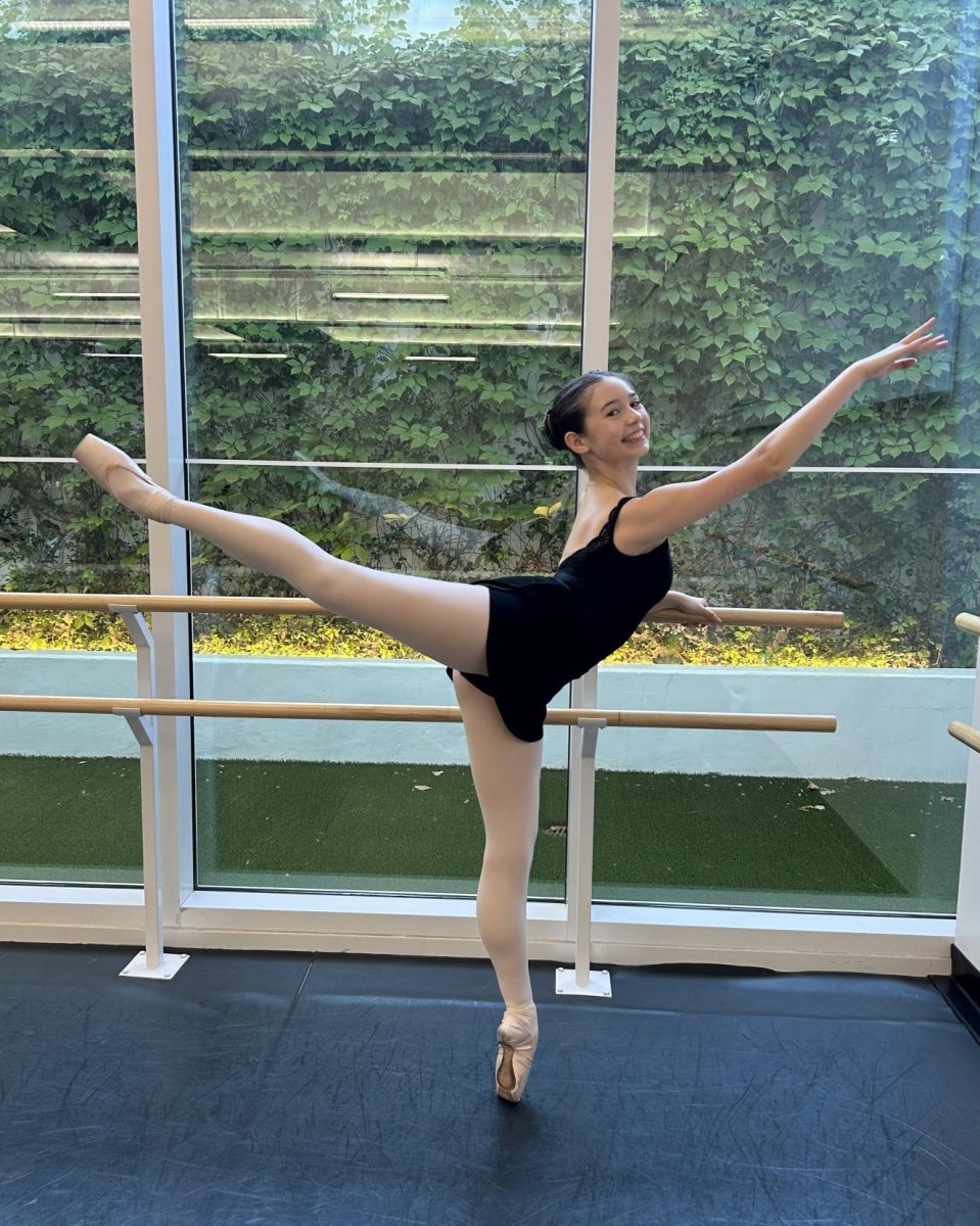 Sophomore and ballerina Haylie Fletcher practices the Arabesque ballet position. Fletcher performed in The Nutcracker at The Center for the Performing Arts. Shows began in November.