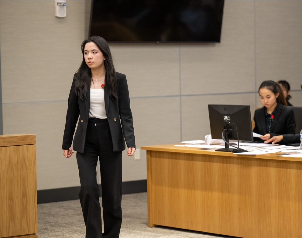 Mock Trial attorney Ava Luo gets ready to give her closing statement for the state final round against Trinity Christian School at the Marion County Community Justice Center on Sunday, Mar. 17, 2024. “I think that I’ve learned a lot from both (Speech & Debate team) and Mock Trial about public speaking. One (lesson) is to keep in mind is that not everything is going to go as planned,” Luo said. “And when something doesn’t go as planned, it’s important to not panic and (to) adapt to the circumstances.” (Submitted Photo: Ava Luo)
