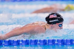 Senior Alex Shackell swims in an Olympic race in August 2024. Shackell said, “There’s always going to be nerves and stuff but I tried to remain pretty calm and I knew I was ready for the race.” (Submitted Photo: Alex Shackell)