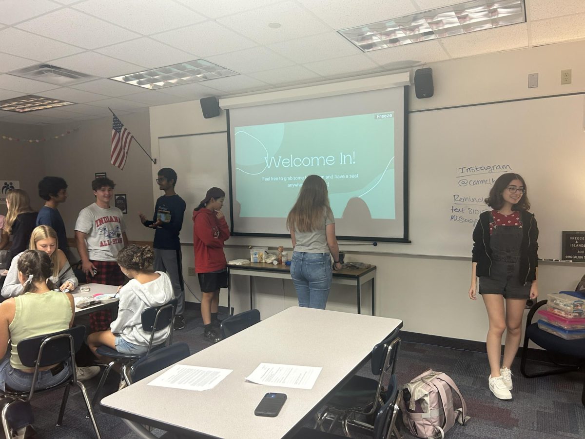 FCCLA officers preparing for the FCCLA callout meeting on Aug. 29 in B175. FCCLA co-adviser Faith Dalton said, “(The officers) this year really know what everything should look like and all the events that are competed at state.”