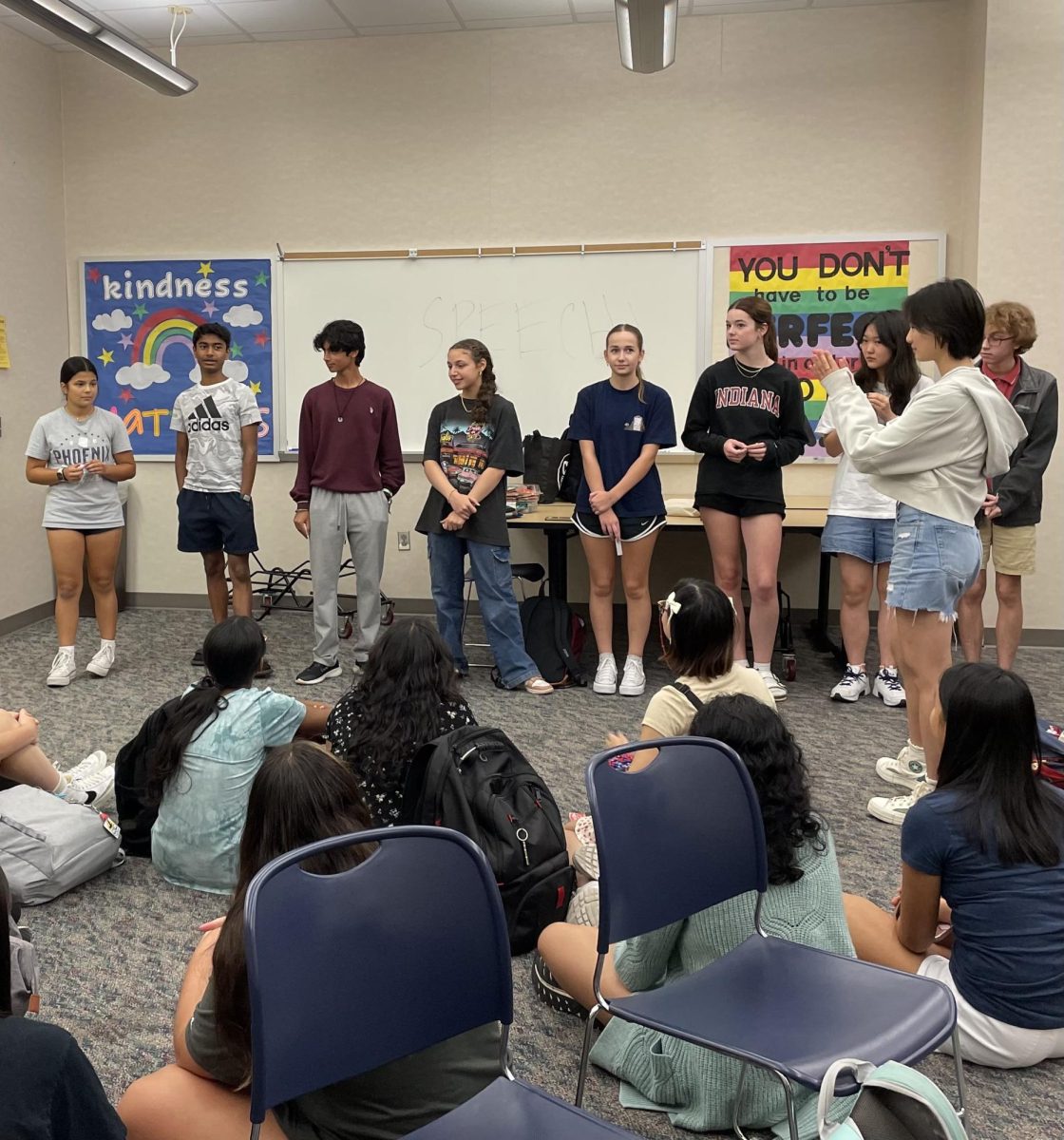  Members of the Speech faction of Speech and Debate Club participate in introductory activities at their first meeting on Aug. 27. McMillan said that working with each other helps members bond and build a community.