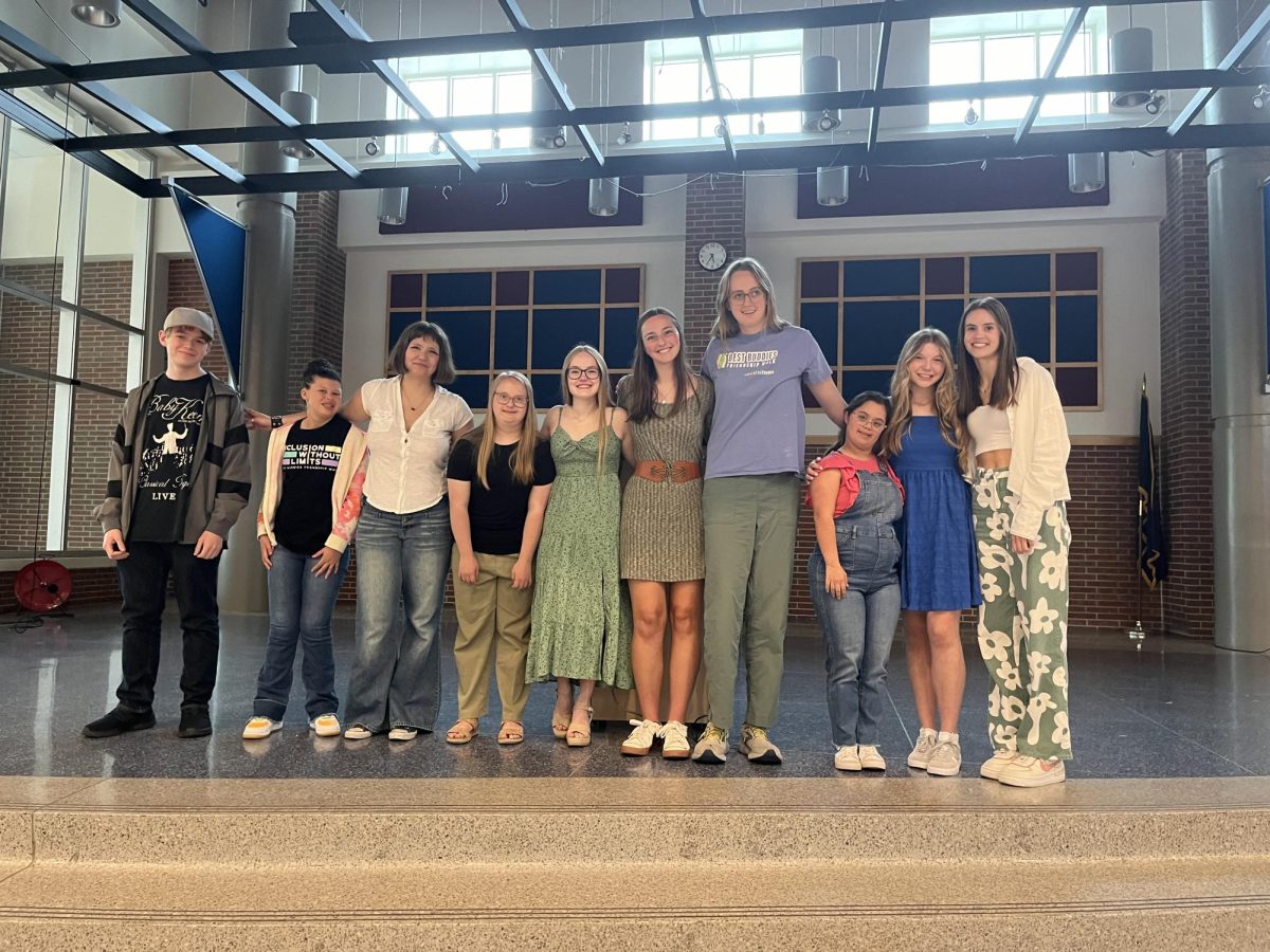 Best Buddies members and officers pose in the Freshman Cafeteria for the end-of-year celebration on May 16, 2023. “Joining in on these activities is a great way to gain first-hand experience fostering inclusion in our community,” Davis said by email.